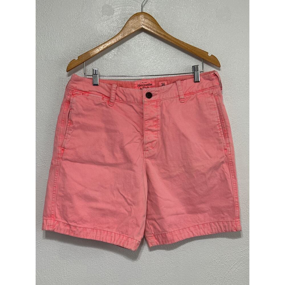 Abercrombie & Fitch Men’s Shorts Sz 34 Salmon Pink Chino Button Fly Preppy Y2K